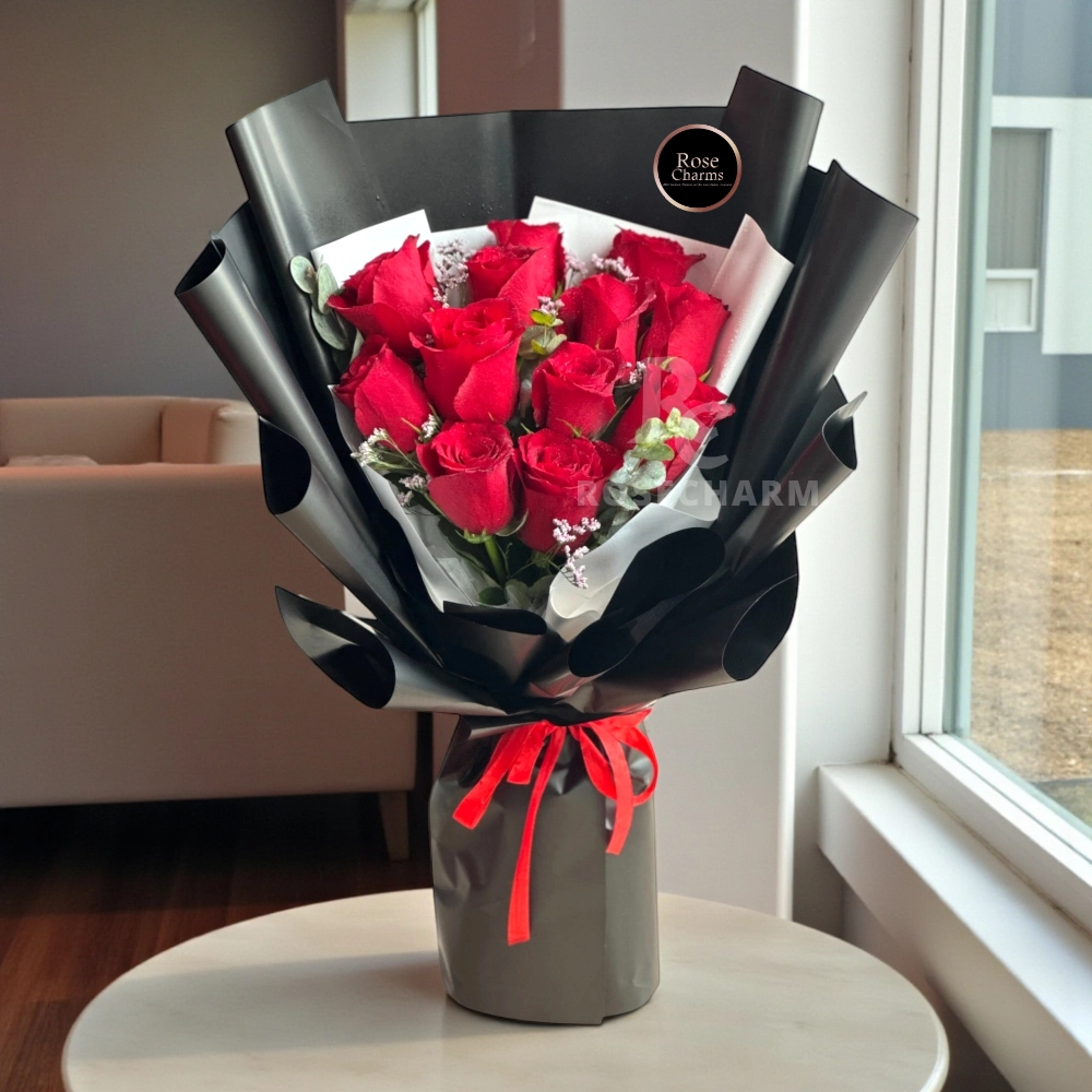 A bouquet of 11 red roses nice wrapping