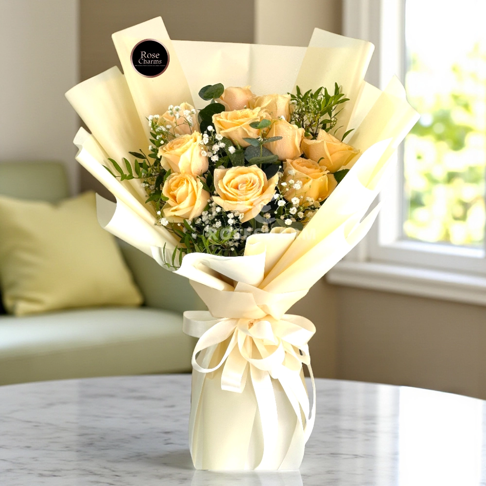 10 peach rose bouquet