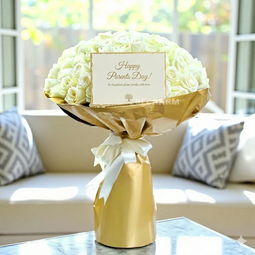 100 white roses bouquet for parents day gift uae