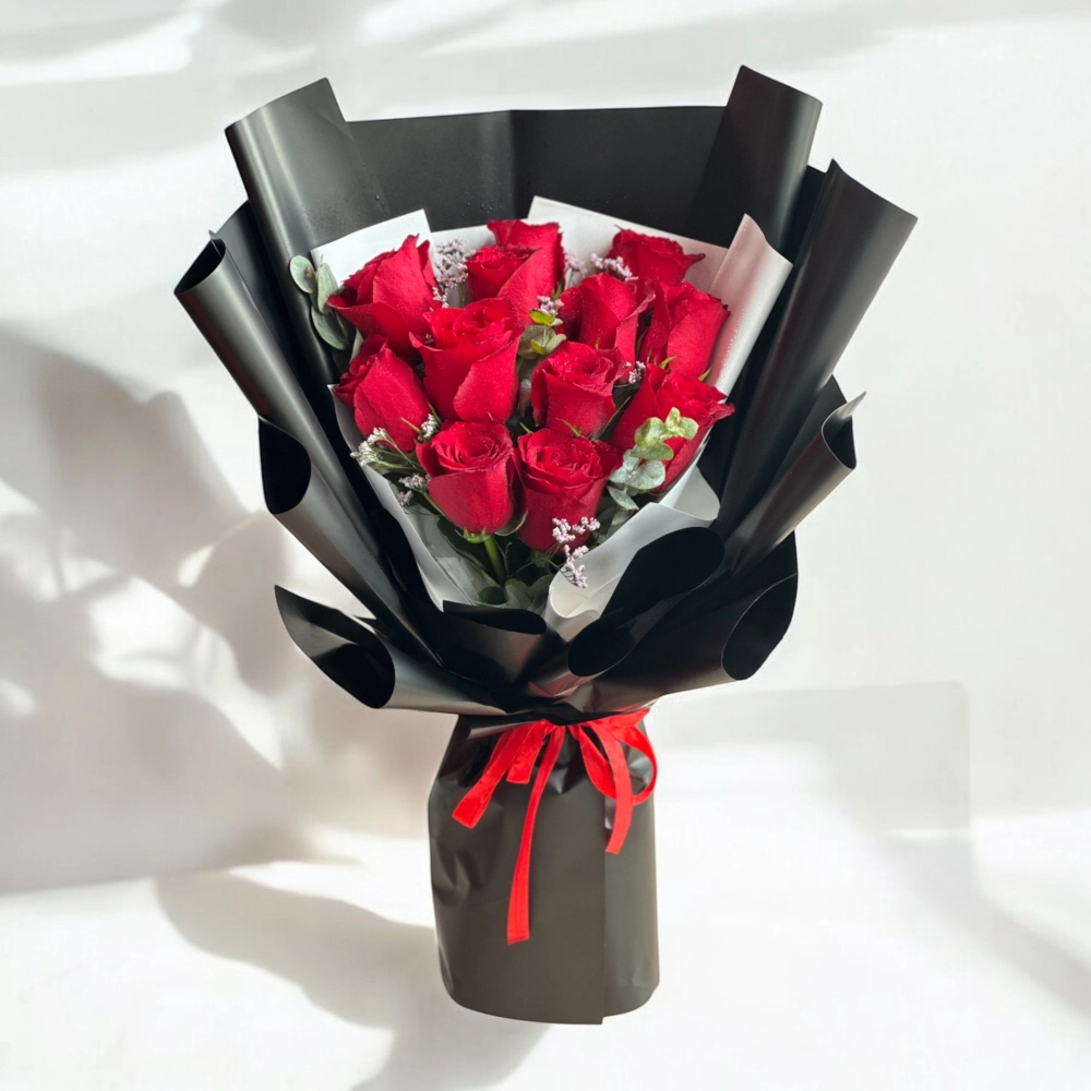 A bouquet of 11 red roses nice wrapping