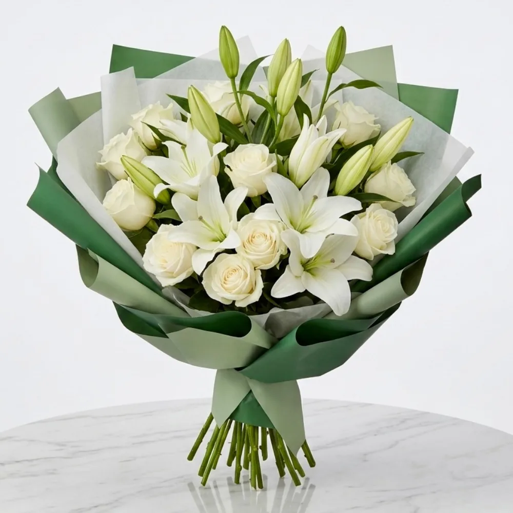 11-white-rose-&-4-white-lily-fathers-day-bouquet-2