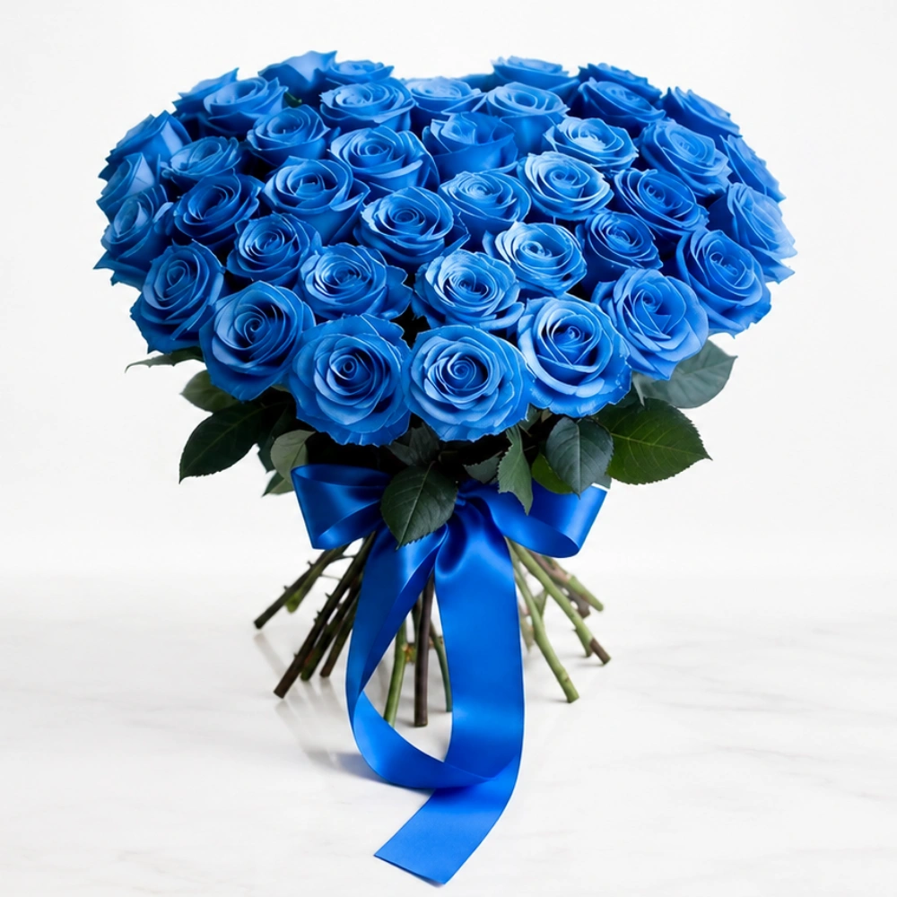 41 dark blue roses bouquet with fresh green fillers and premium wrapping for luxury flower gifting