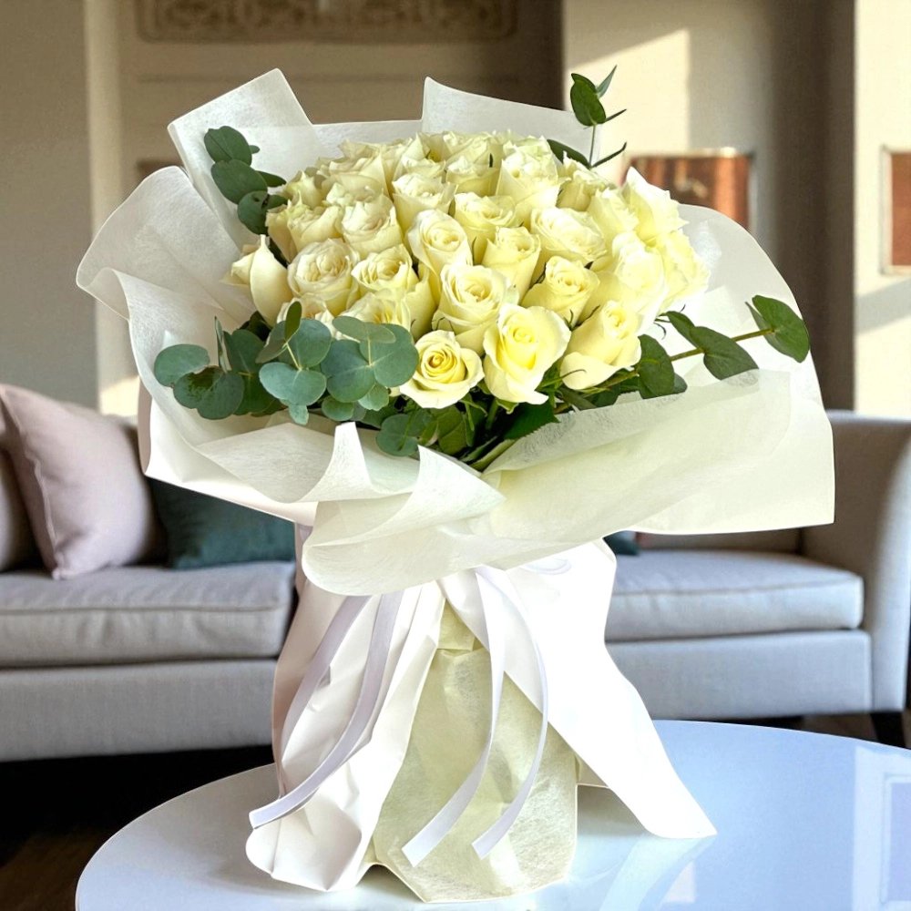 A Bouquet of 50 white roses in a nice wrapping