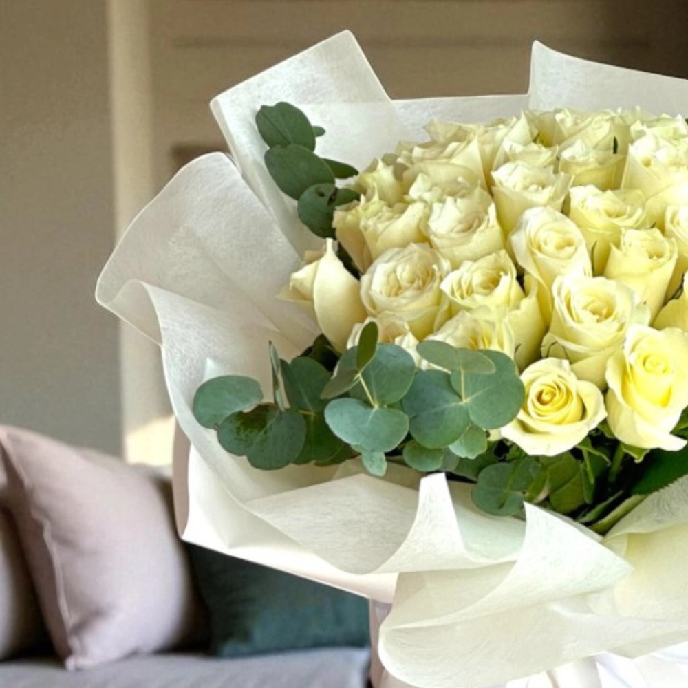 A Bouquet of 50 white roses in a nice wrapping