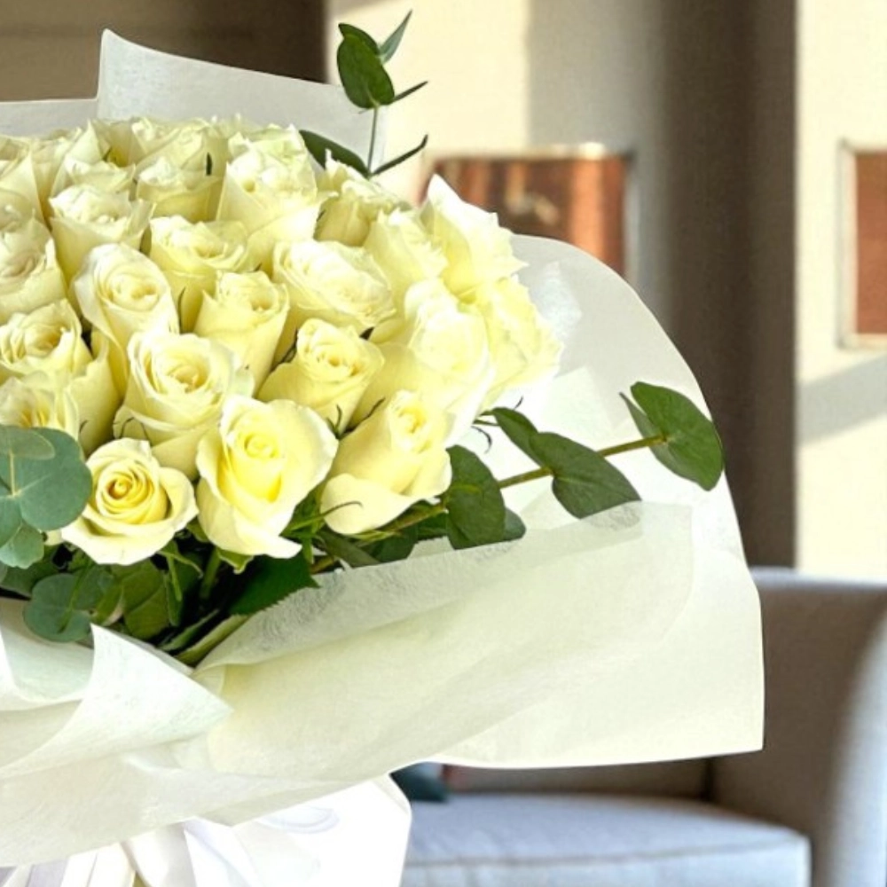 A Bouquet of 50 white roses in a nice wrapping