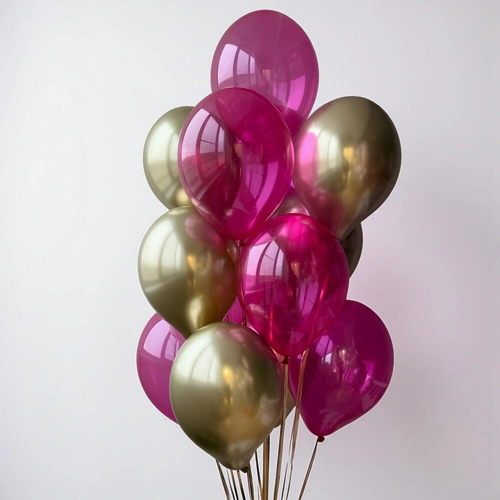 Pink and gold latex balloon combo pack with 6 pink and 6 gold balloons for birthdays, baby showers, bridal events, and party decorations