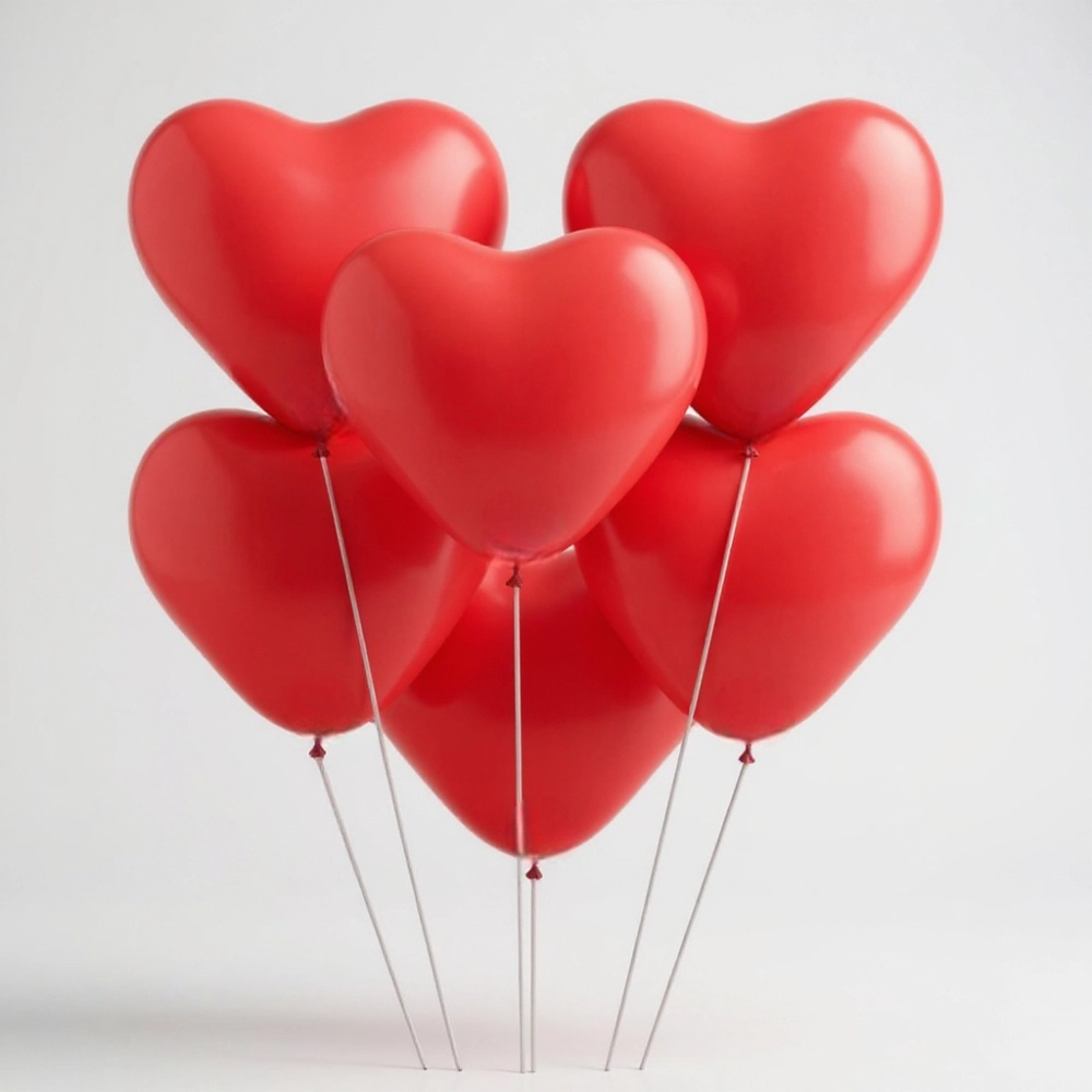 6 Red Heart Shape Balloons