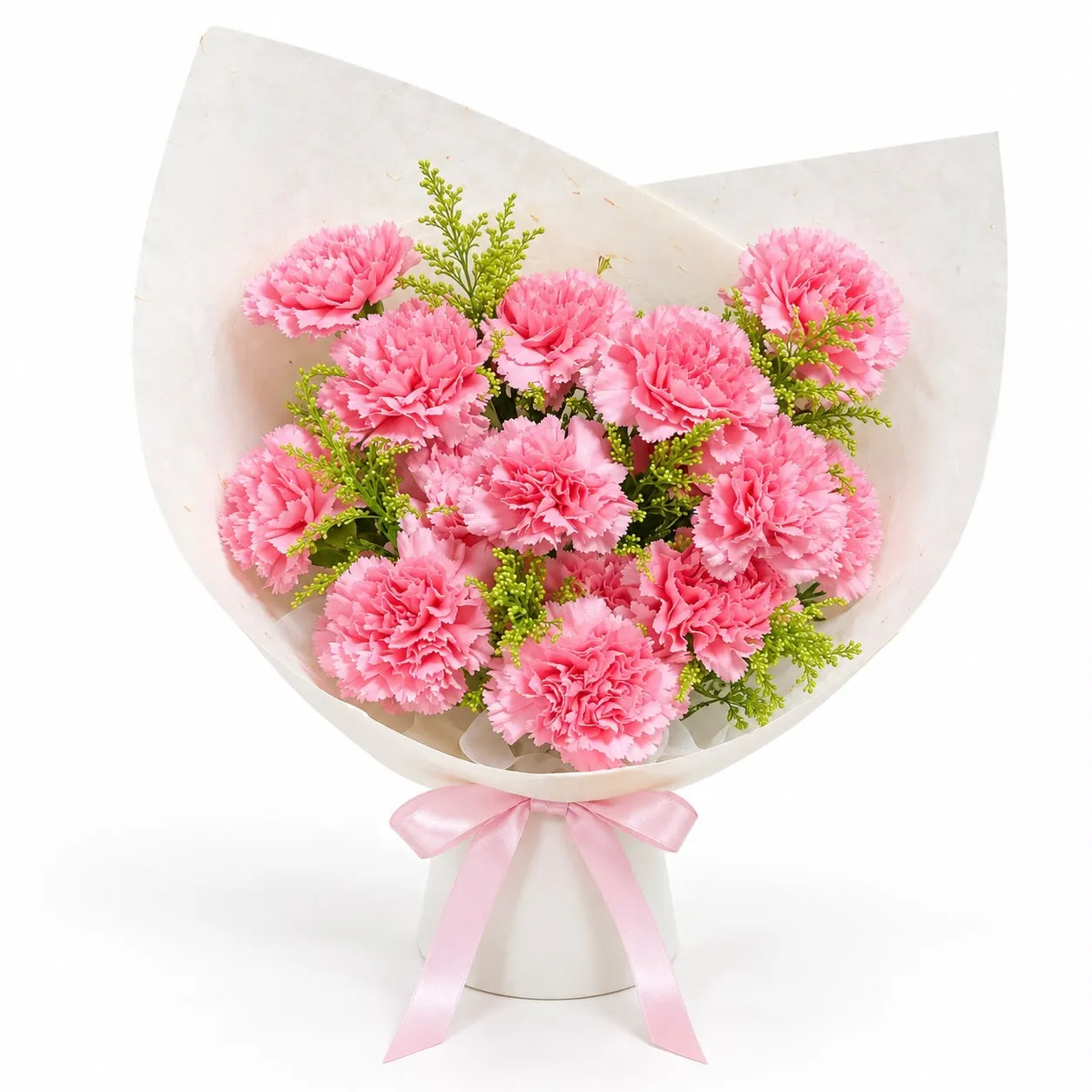 Beautiful 15 pink carnations bouquet, hand arranged with grace and elegance by RoseCharmFlowers