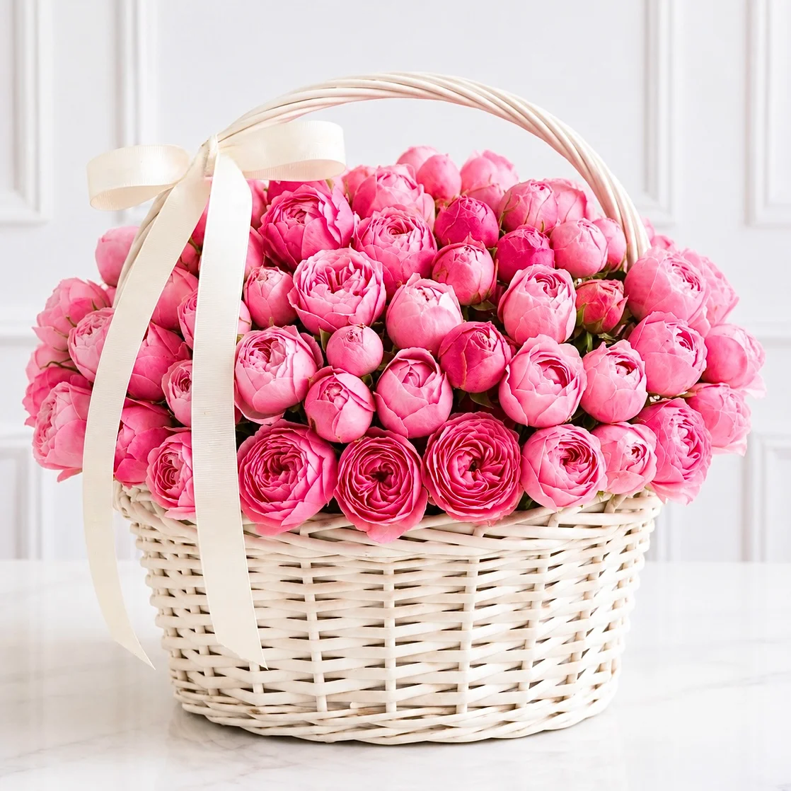 Pink Peony Rose Basket
