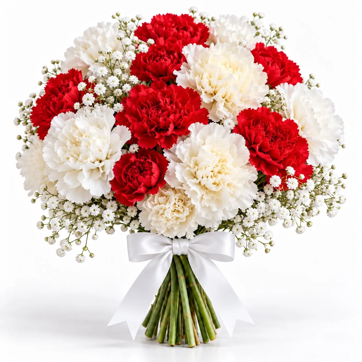 Classic 20 red and white carnations bunch featuring 10 red and 10 white blooms by RoseCharmFlowers
