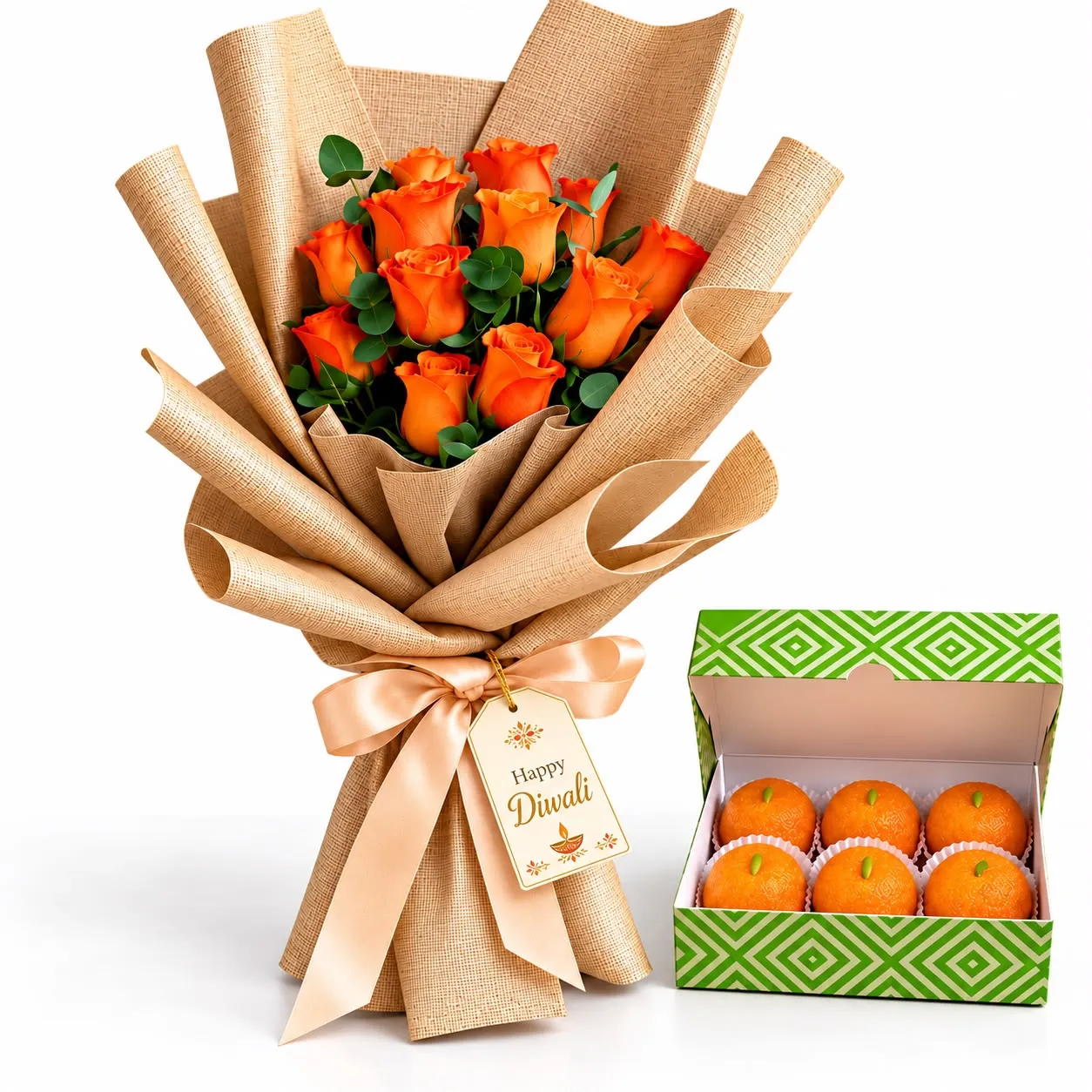 Diwali-11-Orange-Roses-&-Laddus-Combo-2