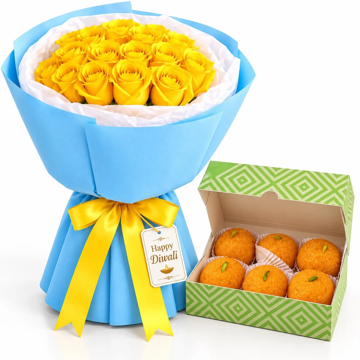 Diwali-21-Yellow-Roses-&-Laddus-Combo-2