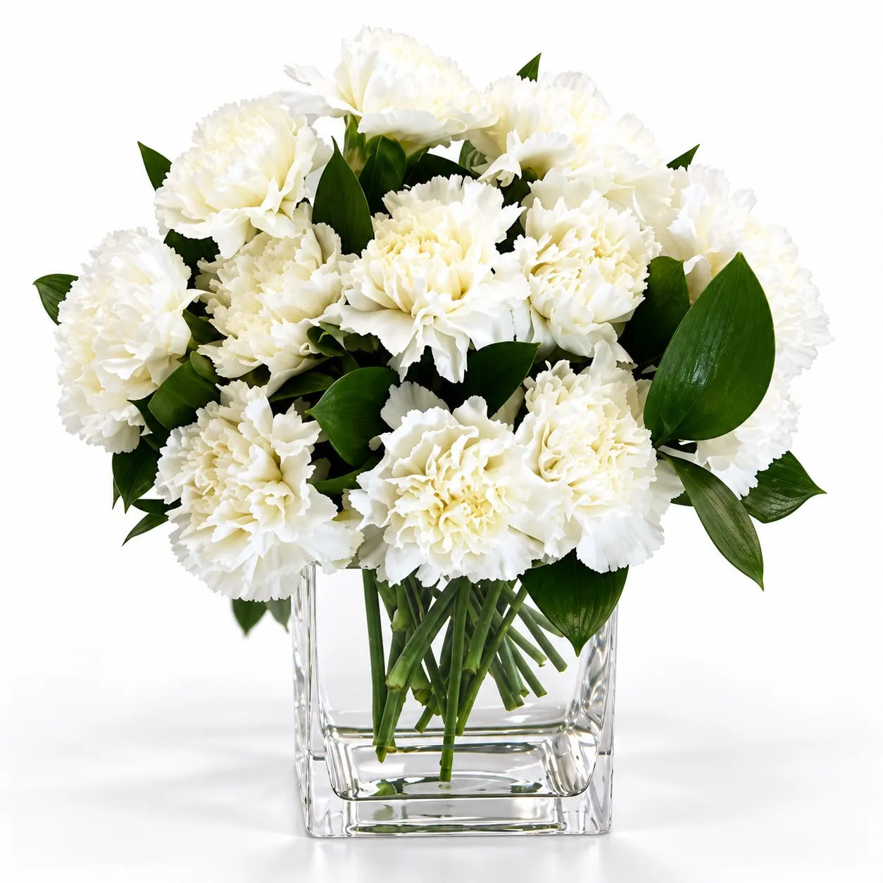 Elegant-15-White-Carnations-Square-Vase-2
