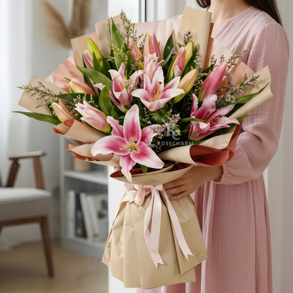 10 pink lily bouquet
