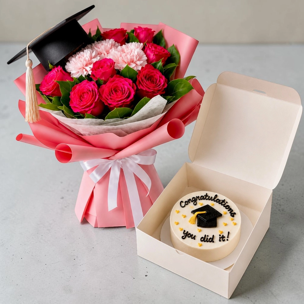 Graduation-Celebration-Combo-Red-Roses-Carnations-&-Bento-Cake-2
