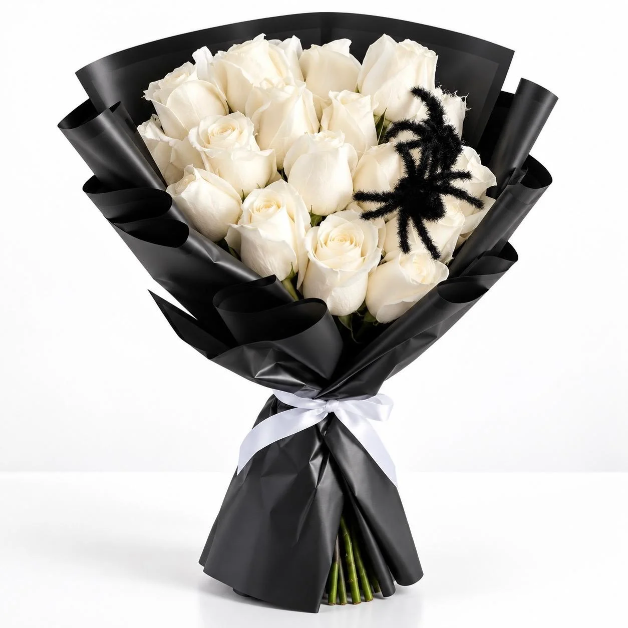 Halloween-White-Roses-and-Spider-Toys-Bouquet-2