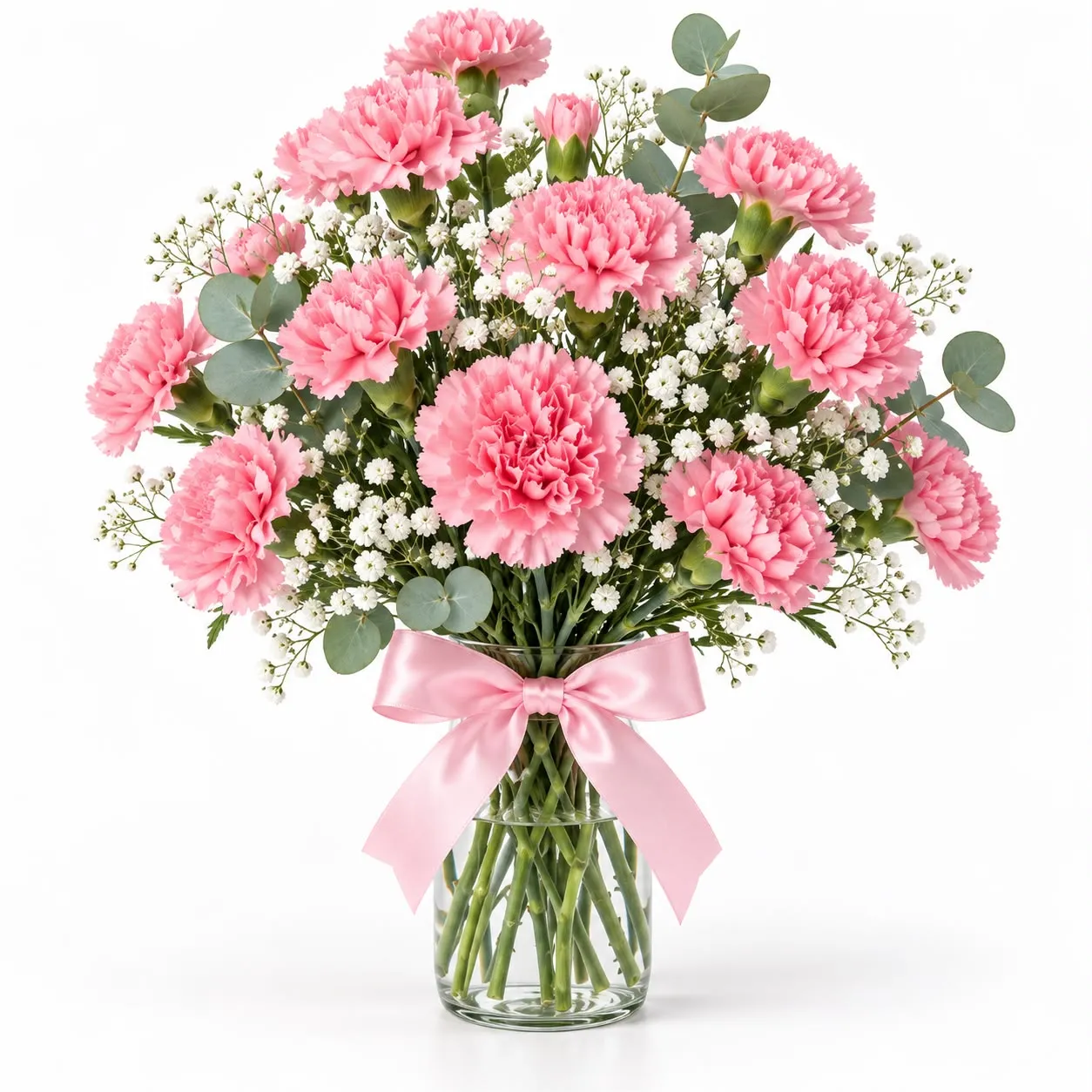 Lovely 13 pink carnations vase arrangement, an elegant floral gift from RoseCharmFlowers