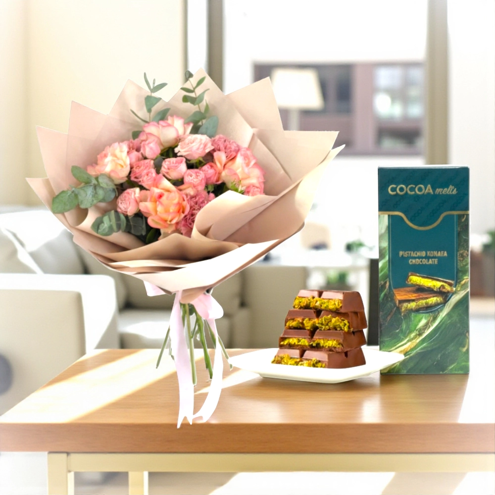 Pink Diwali Harmony Bouquet & Chocolate Combo