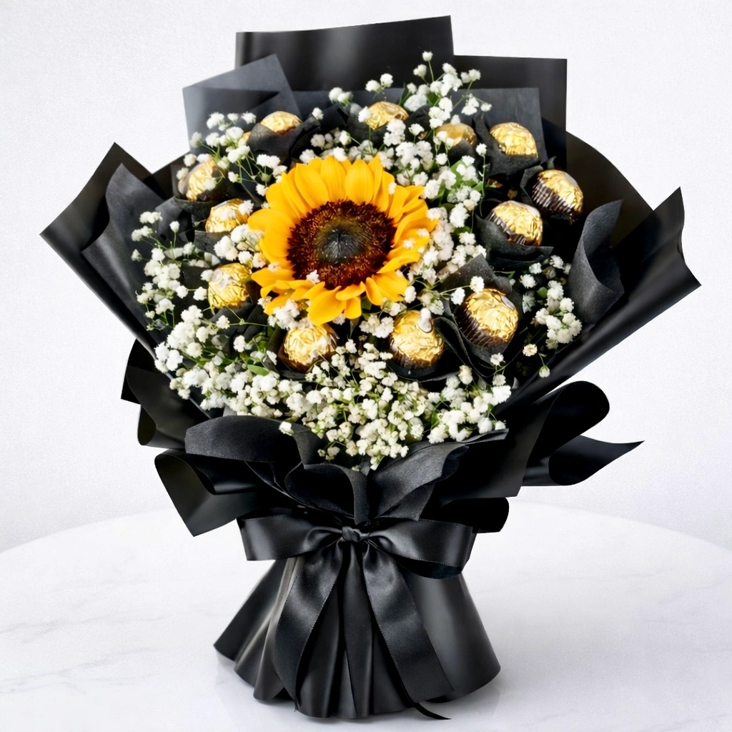 Sunflower-&-Ferrero-Rocher-Bouquet-1-Sunflower-with-11-Chocolates-2