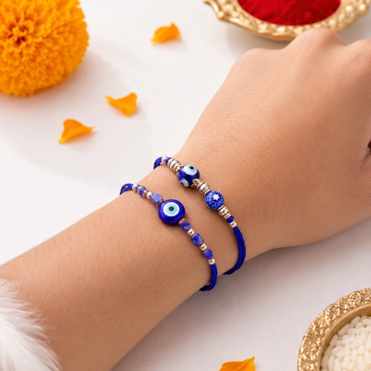 protective charm and adjustable blue thread
