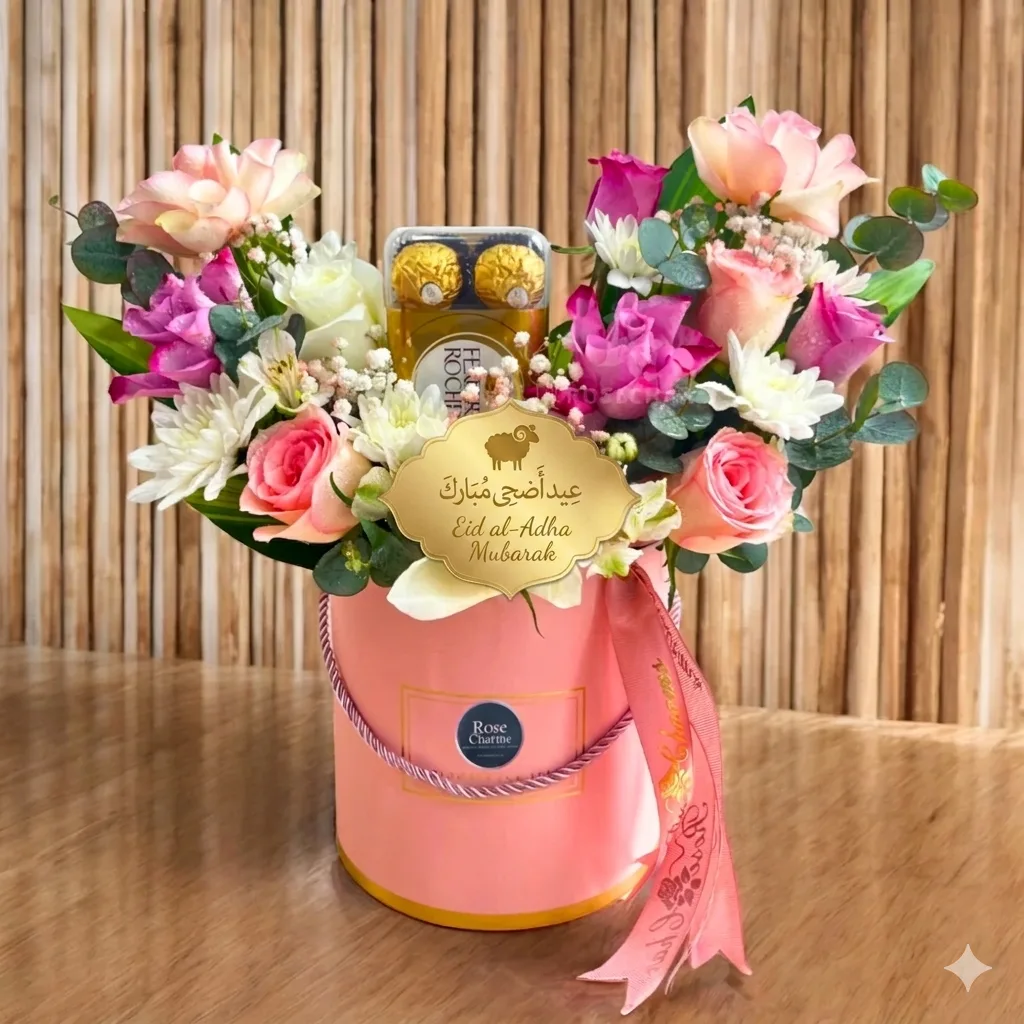 Moonlight Blossom Eid Chocolate and Flowers Crescent Moon Box