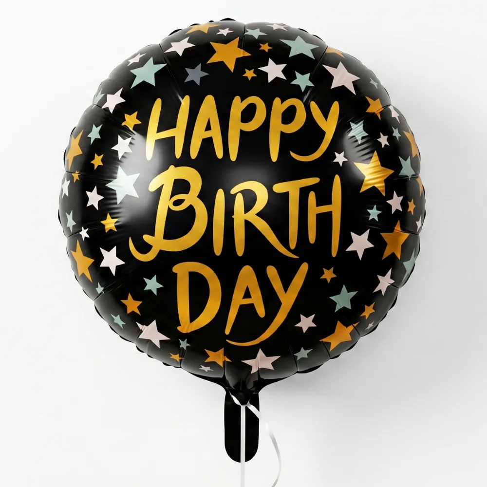 Elegant gold happy birthday foil balloon with premium round design for birthday celebrations and party decorations