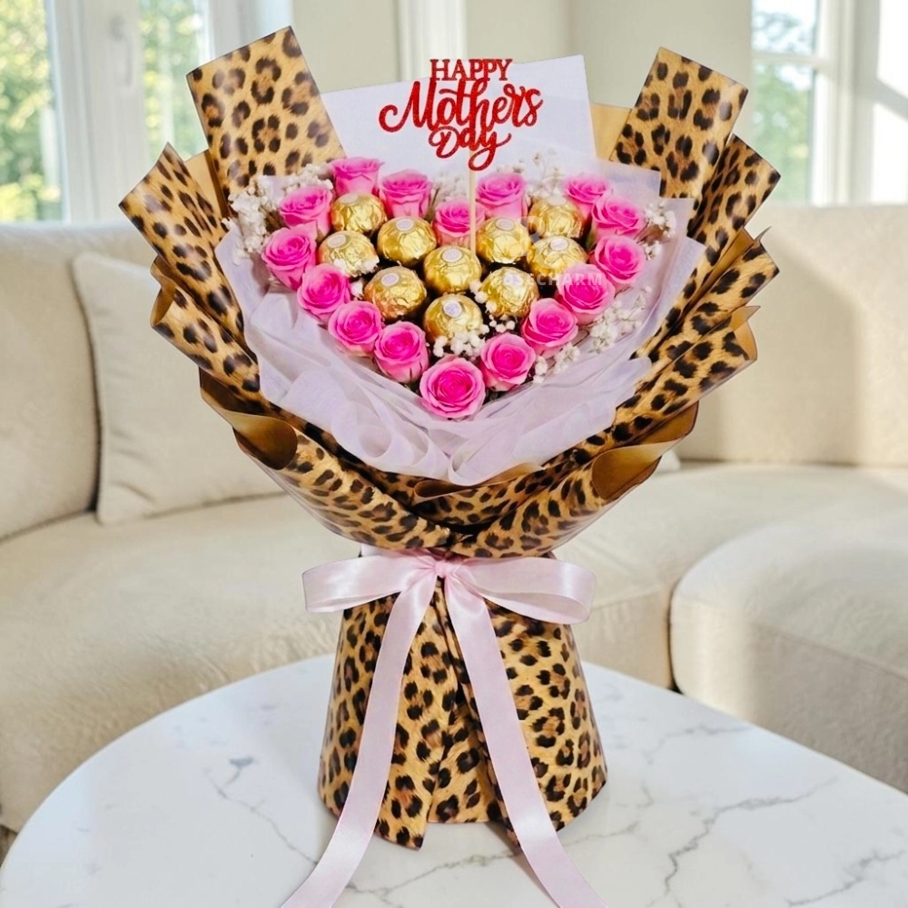 for-the-sweetest-mom-15-pink-roses-ferrero-rocher-bouquet-with-topper-2