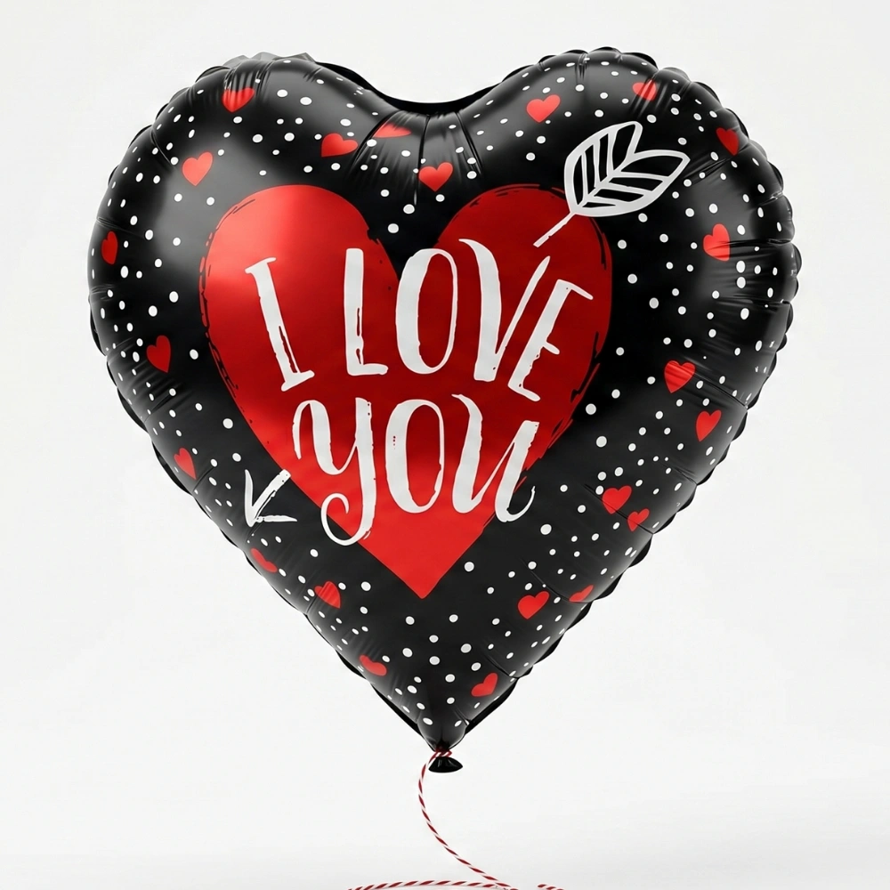 18-inch black and red heart shaped foil balloon with I Love You message, perfect for Valentine's Day and romantic surprises in UAE