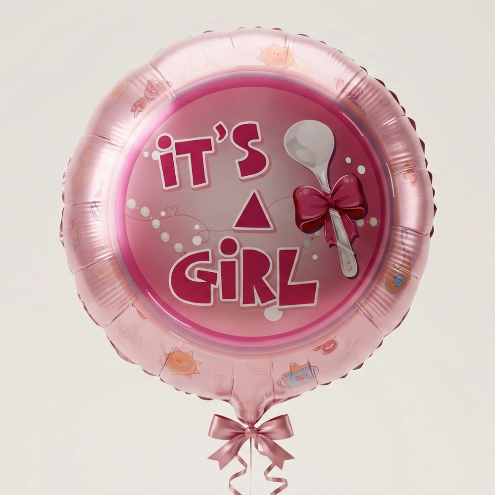 Pink it's a girl helium-filled 18-inch foil balloon for baby showers, newborn welcome celebrations, and baby girl surprise gifts