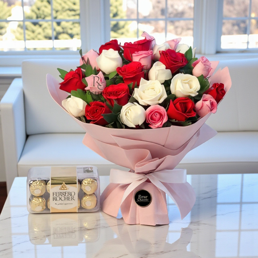 Mix Roses with 16Pcs Ferrero Rocher Chocolate