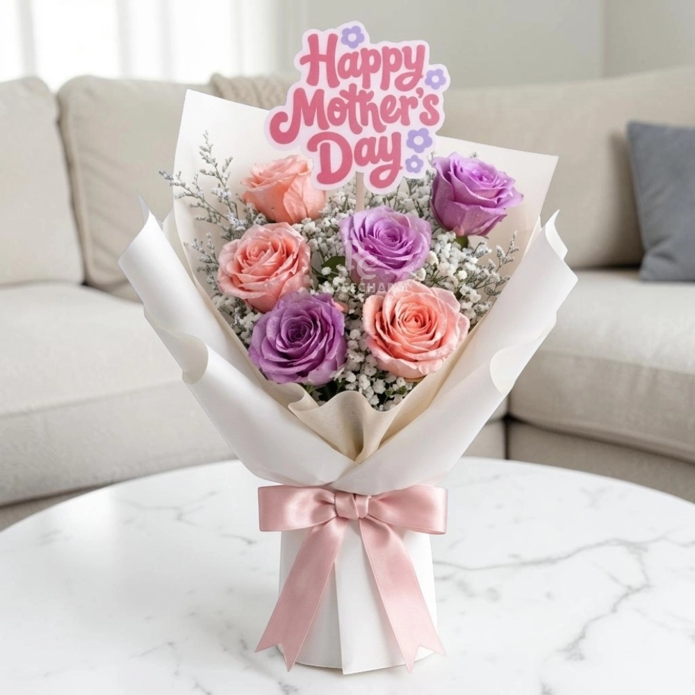 Mother's day 6 Roses Pink & Purple