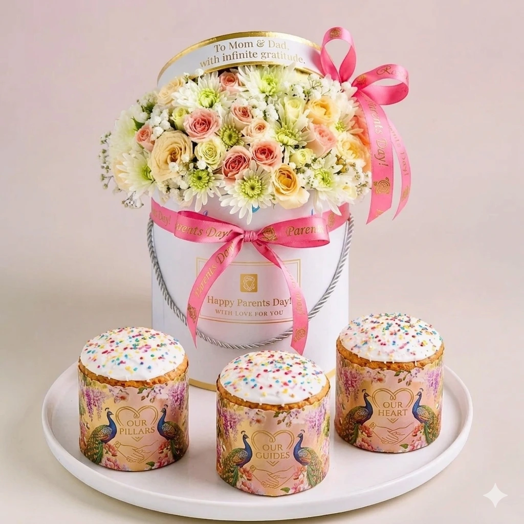 parents day floral box and sweet treats gift set uae
