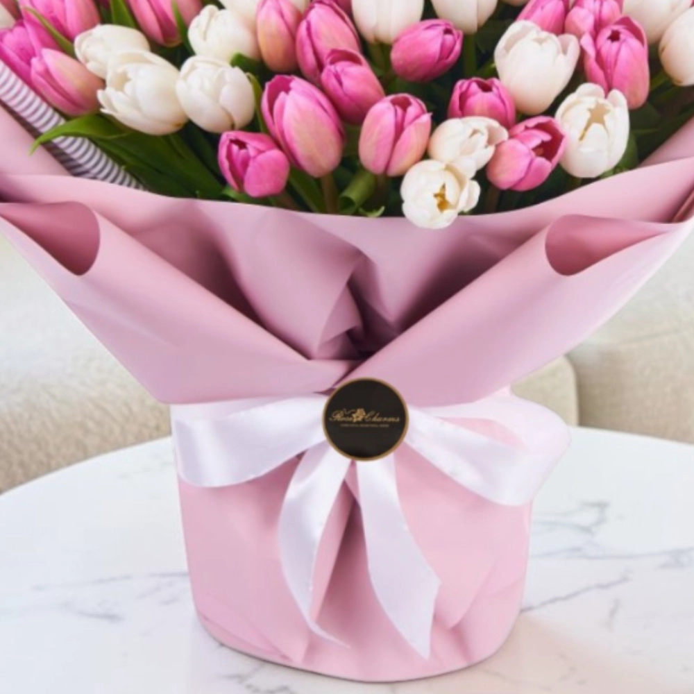 100 pink and white tulips