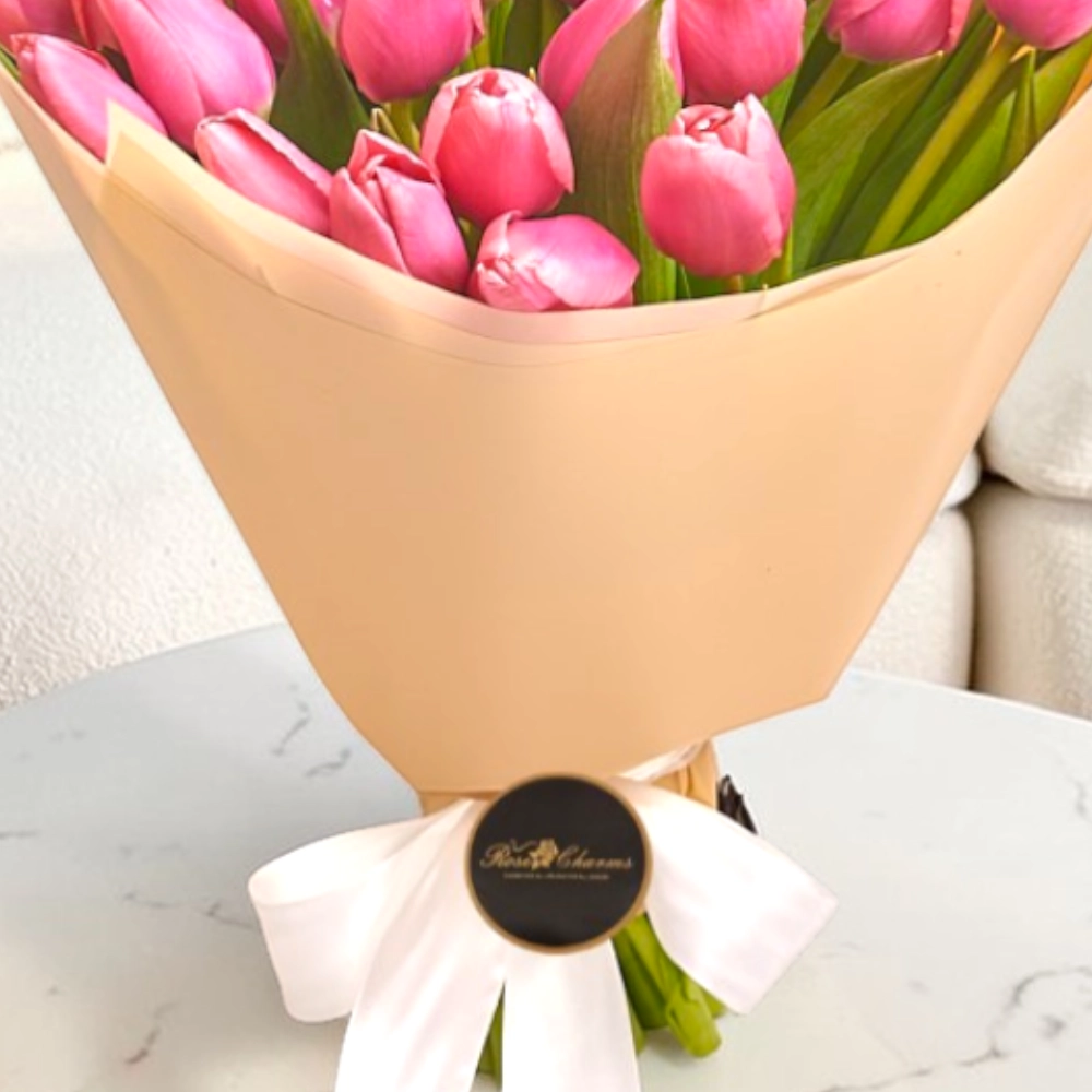 25 pink tulips bouquet