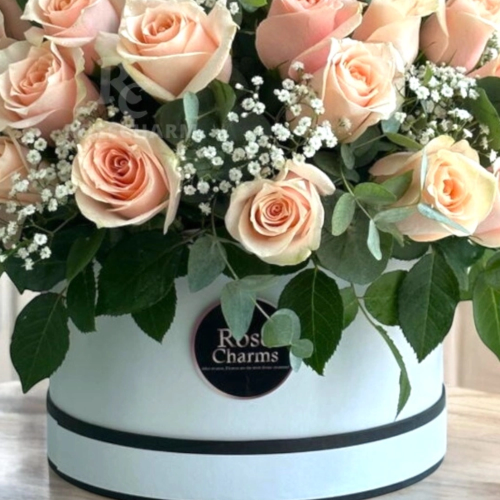 Pink roses box arrangement