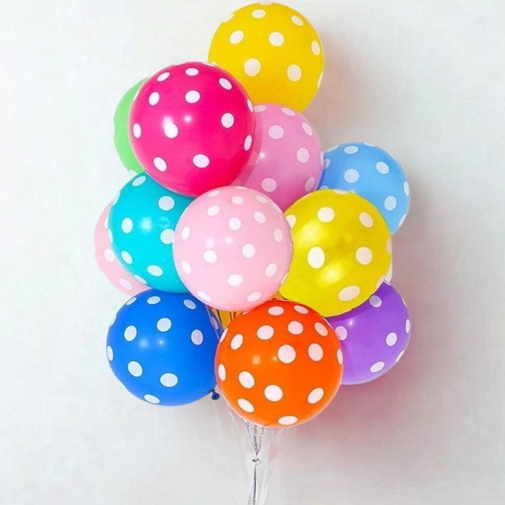 15 multicolor polka dot latex balloons with white dots for birthday party, baby shower, and festive event decorations