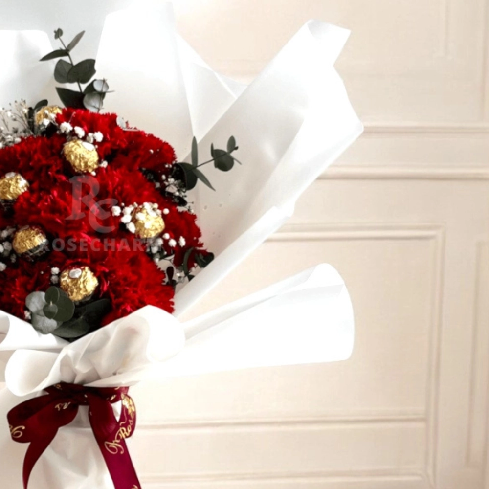 Red carnation & chocolates bouquet
