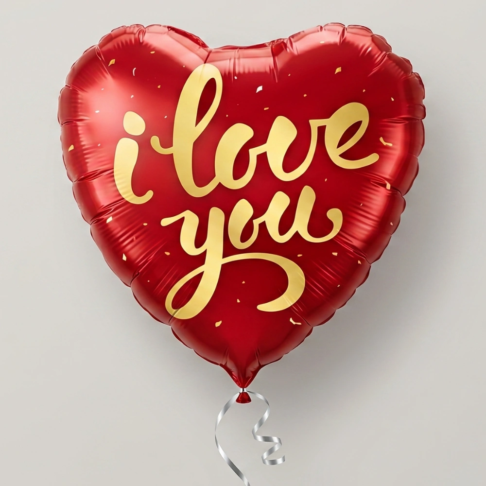 Red heart shaped I Love You foil balloon for romantic surprises, anniversaries, Valentine's Day, and special celebrations