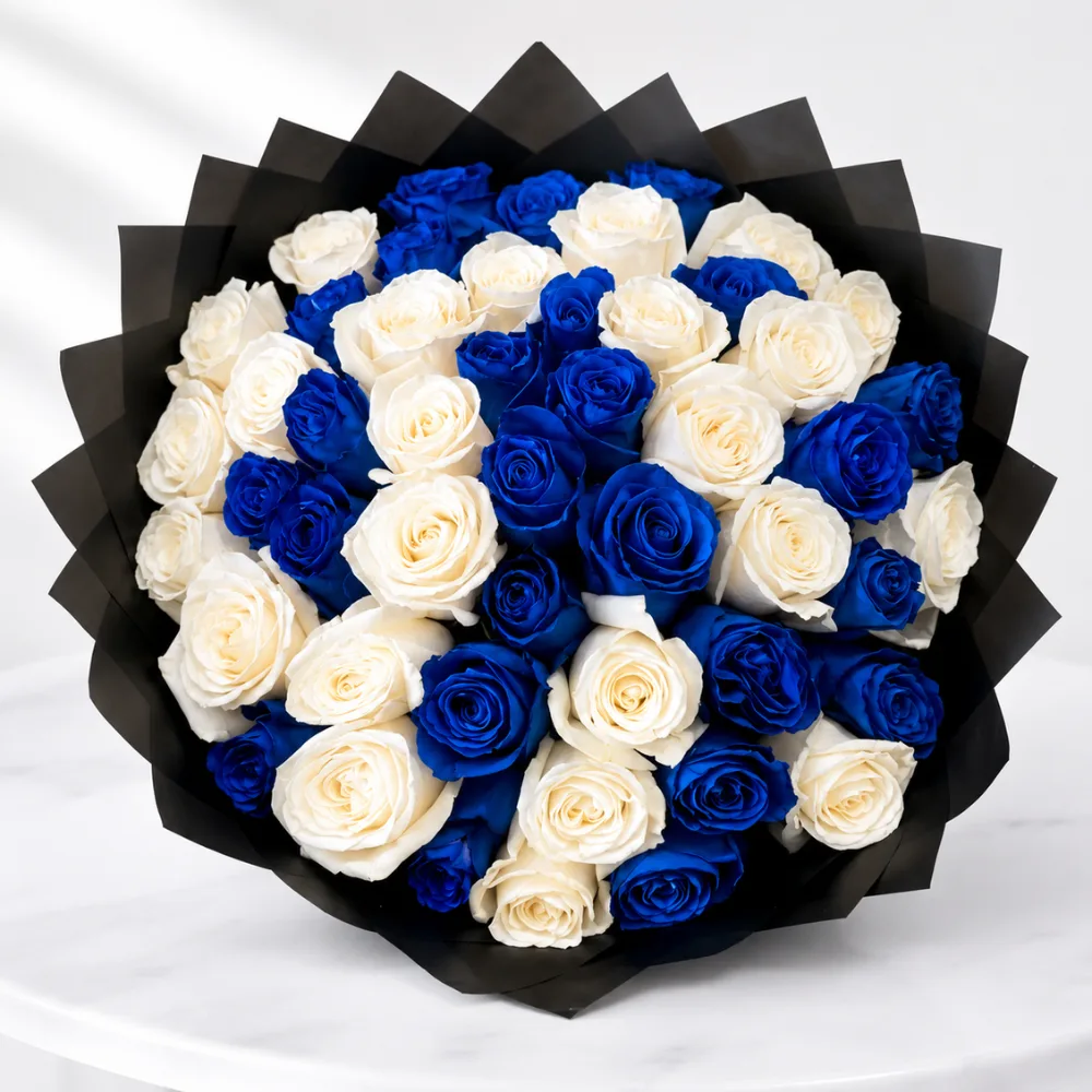 royal-blue-&-white-rose-fathers-day-bouquet-51-roses-2