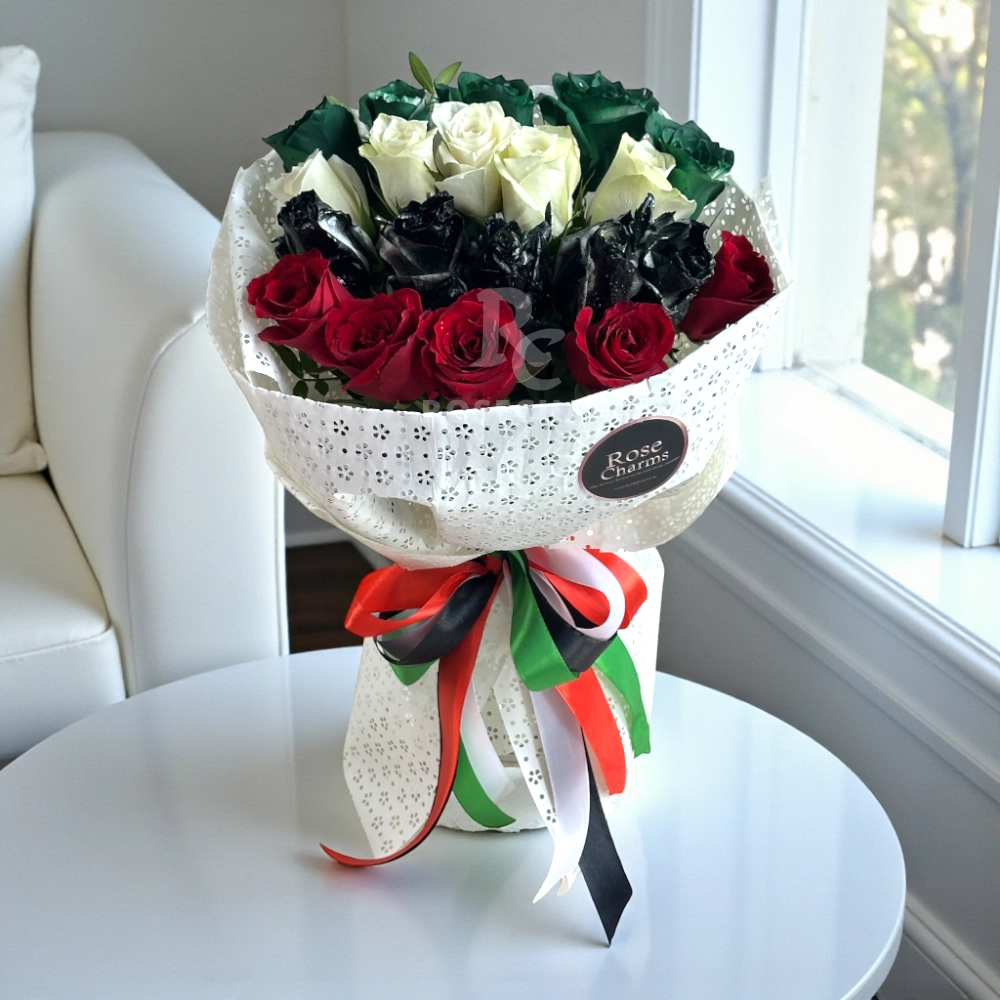 Bouquet of 20 roses in the iconic colors of the UAE flag