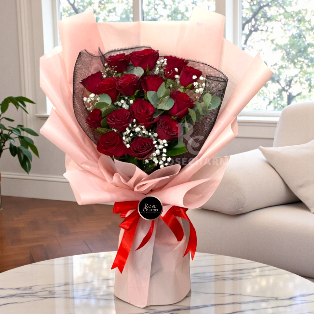 Bouquet of 15 red roses in a nice wrapping