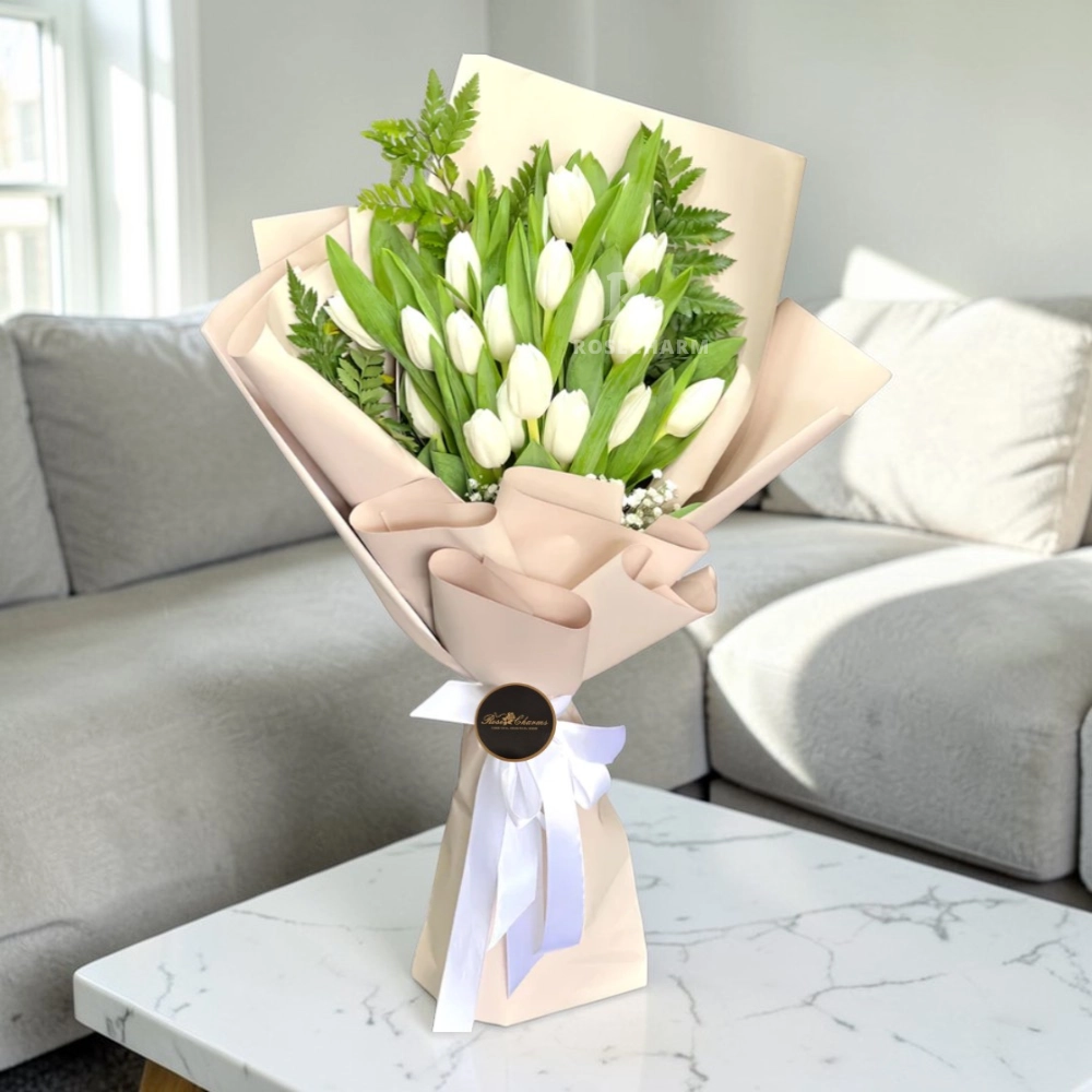 20 white tulips bouquet