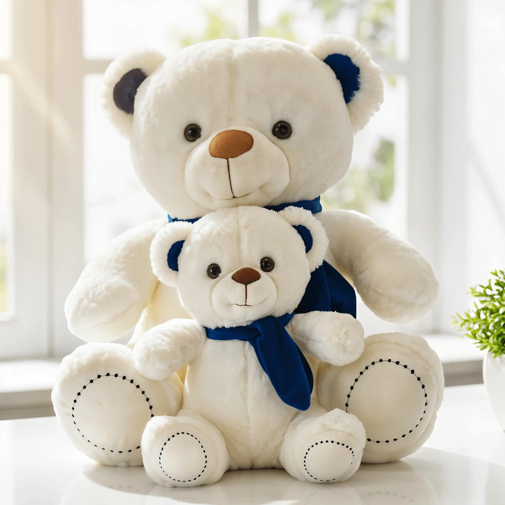 small and medium white teddy