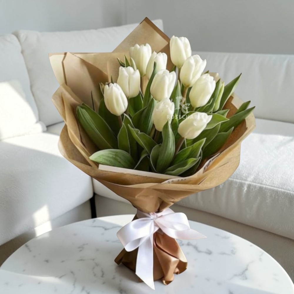 10 white tulips bouquet