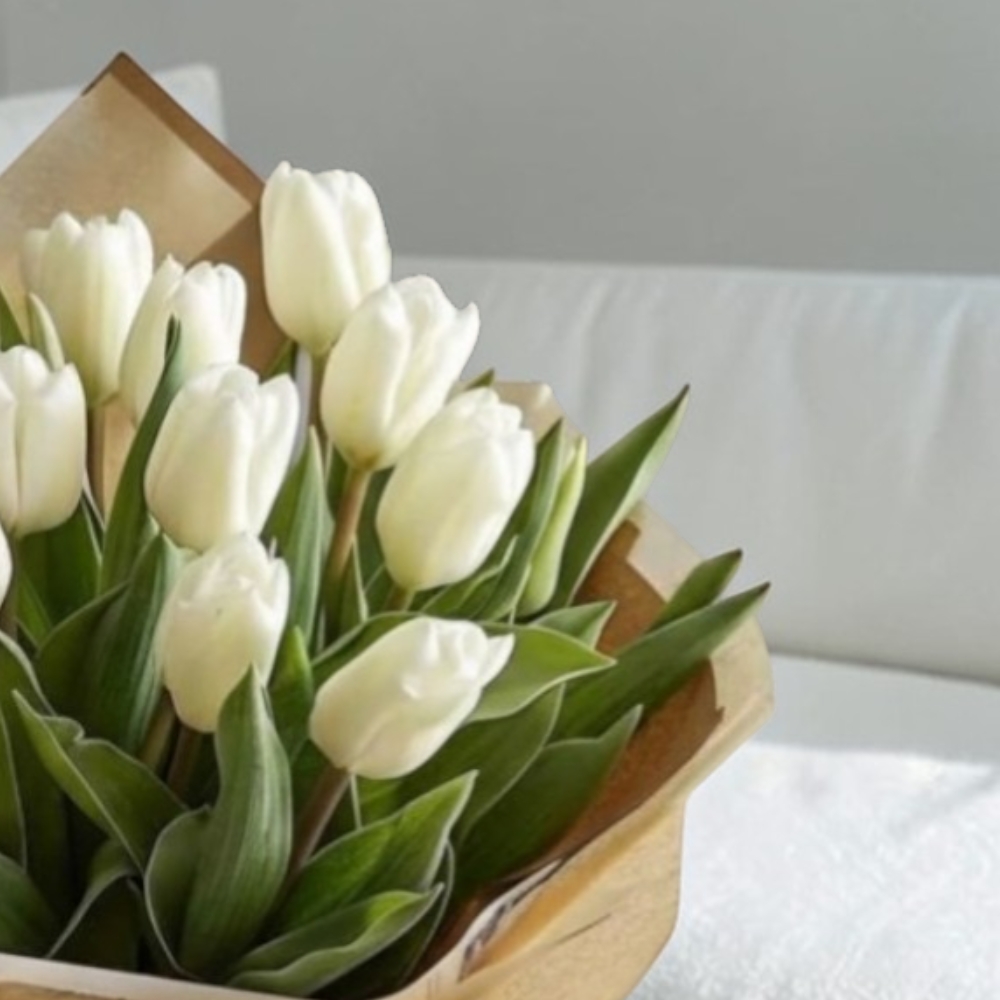 10 white tulips bouquet